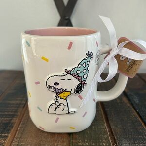 Rae Dunn Peanuts SNOOPY & WOODSTOCK HAPPY BIRTHDAY Mug With SPRINKLES NEW
